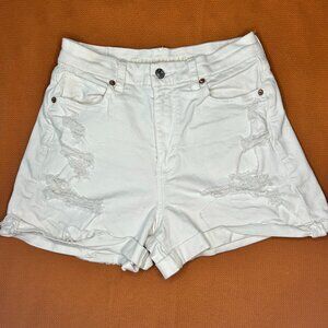 AMERICAN EAGLE Curvy Mom Shorts SIZE 4 White Distressed Cuffed High Rise Stretch